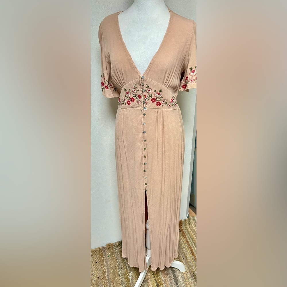 Blu Pepper Blush Peach Maxi Dress with Floral Embroidery - Picture 2 of 5